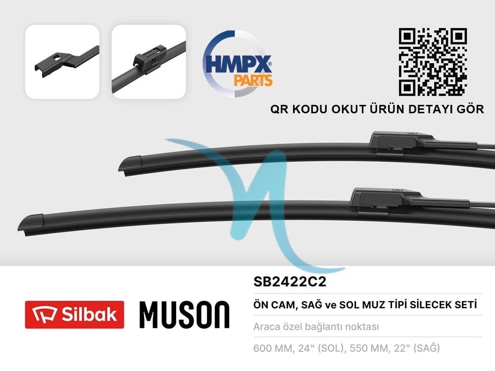 Audi A4-A5-Q3-Q5-Macan 08> Ön Silecek Süpürge Takım : Muz Tipi (600+550 Mm)