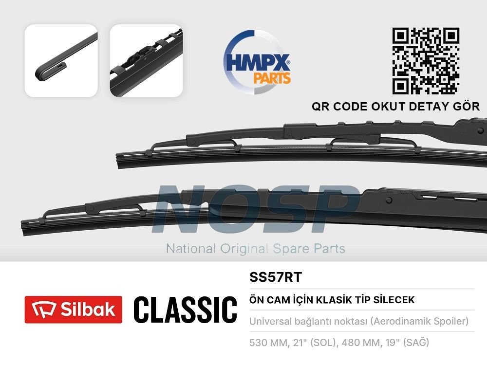Volkswagen Golf3-Golf4-Bora-Classıc-Polo 91>03 Ön Silecek Süpürge Takım : Eski Tip Spoylerli (530+480 Mm)